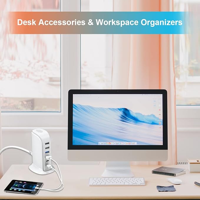 USB Charger Upoy, Charging Station for Multiple Devices 45W, Fast Charging Blocks with Dual Type C Ports, USB Charging Hub Organizer Multiport for iPhone, Ipad, Kindle, Travel Accessories