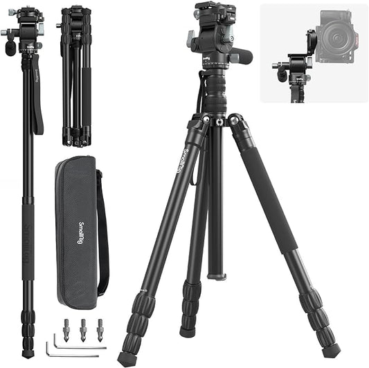 SmallRig CT195 Video Tripod Kit, 73" Camera Tripod with Pan Tilt Fluid Head for Vertical/Horizontal Shooting, Max Load 15kg / 33Ibs for Camcorder, Mirrorless, DSLR - 4307