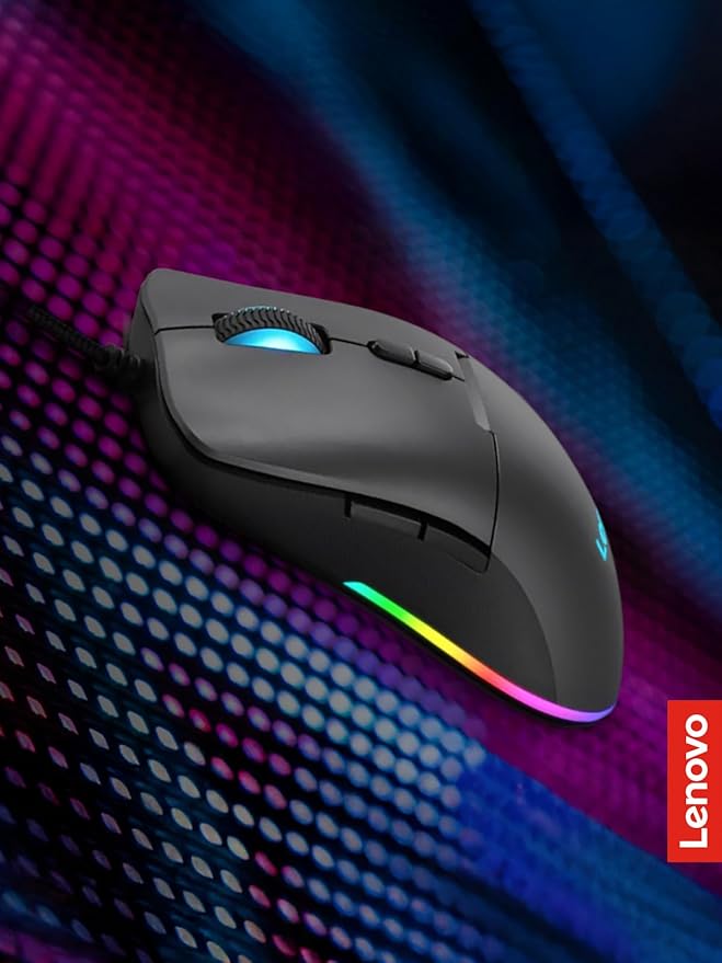Lenovo M210 RGB Wired Gaming Mouse for PC, Laptop, Computer with Windows & Chrome OS - 3 Zone RGB, 8000 DPI Adjustable Sensor, 7 Programmable Buttons – Palm Grip Mouse for Gamers (Black)