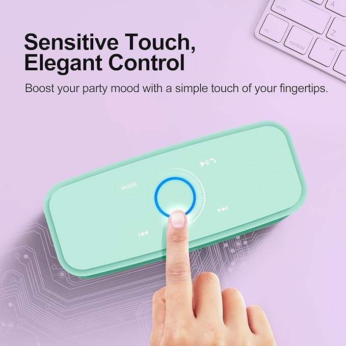DOSS SoundBox Touch Wireless Bluetooth Speaker with 12W HD Sound and Bass, IPX5 Water-Resistant, 20H Playtime, Handsfree, Portable for Office, Home, Outdoor, Travel-Green