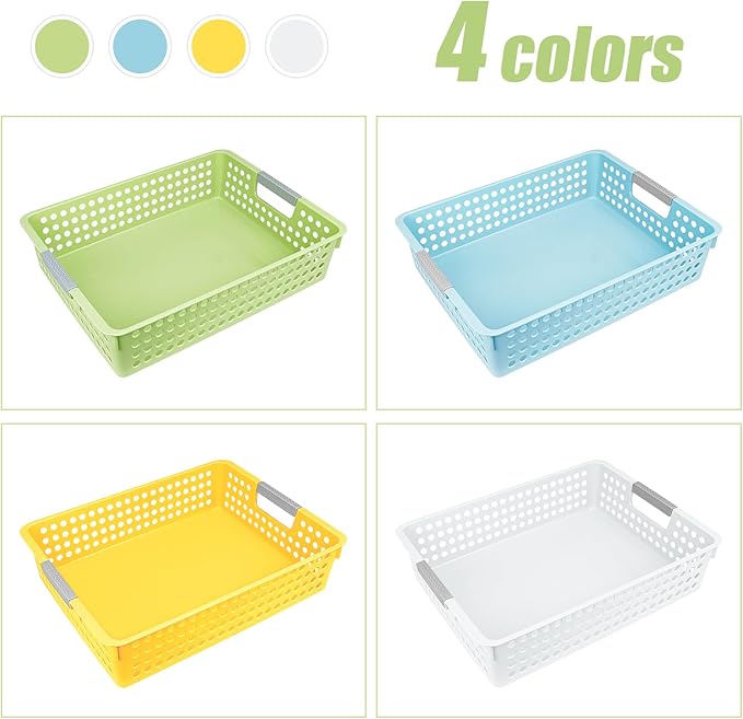 Turn in Trays Classroom, 4Pcs Paper Trays for Classroom, Book Baskets for Library, Drawers, Office, Home (4 Color B)