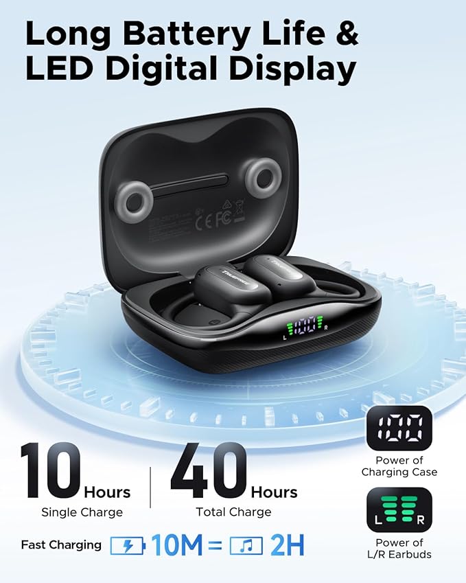 truefree DS1 Open-Ear Headphones, Bluetooth 6.0 Wireless Earbuds with Ear Hooks, Spatial Sound, 4 Mics Clear Calls, 40H Playtime, Fast Charging, Multipoint Connection, IPX5-Rated for Sports, Snug Fit