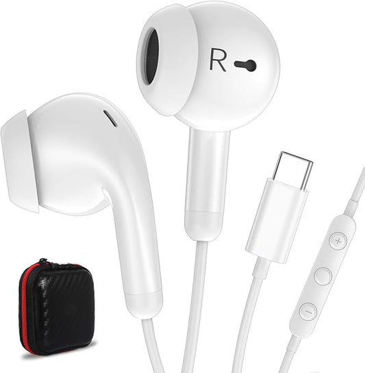 USB C Earbuds, USB Type-C Headphones for iPad 10th Generation iPhone 17 Pro 16 15 Plus iPad 11th Gen A16 Air 6 Wired Earphones with Microphone Volume Control Noise Isolating HiFi Stereo Headset White