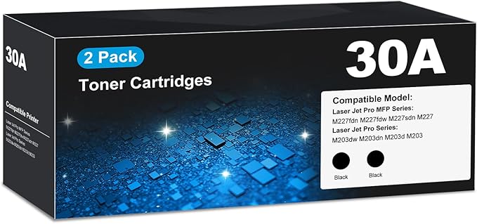 30A Toner Cartridges M227fdn M203dw Compatible for 30A Black Toner Cartridge, 30A CF230A Compatible for Laser Jet Pro MFP M227fdn, Pro M203dw, MFP M227fdw M227sdn M227, Pro M203dn M203d (2 Pack)