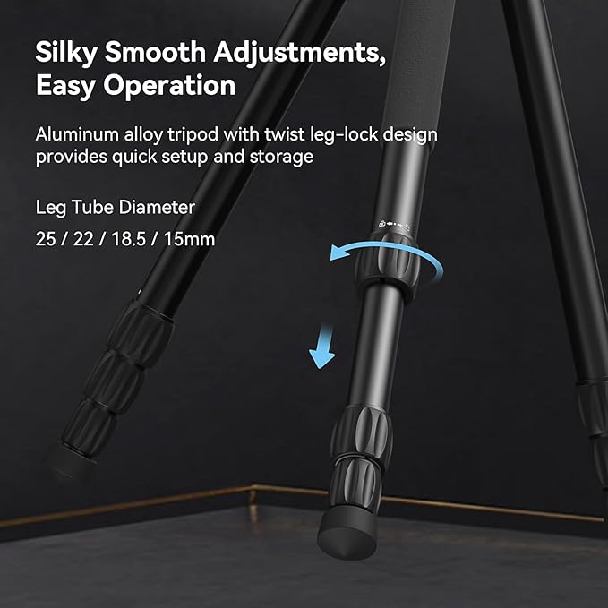 SmallRig CT190 Professional Video Tripod, 72" Camera Tripod with Leveling Base, Monopod Conversion, Video Tripod for Travel, Video and Vlogging, with Carry Bag, Load up to 8.8 lbs/4 kg - 4319