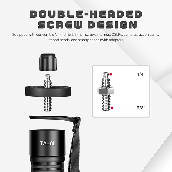 TONYBOO TA-6L 68.5 inch Camera Monopod,Aluminum Monopod with 6-Section Height Portable Lightweight,Max Load 33 lbs, Heavy Duty Camera Stand for DSLR Canon Nikon Sony, Easy to Carry