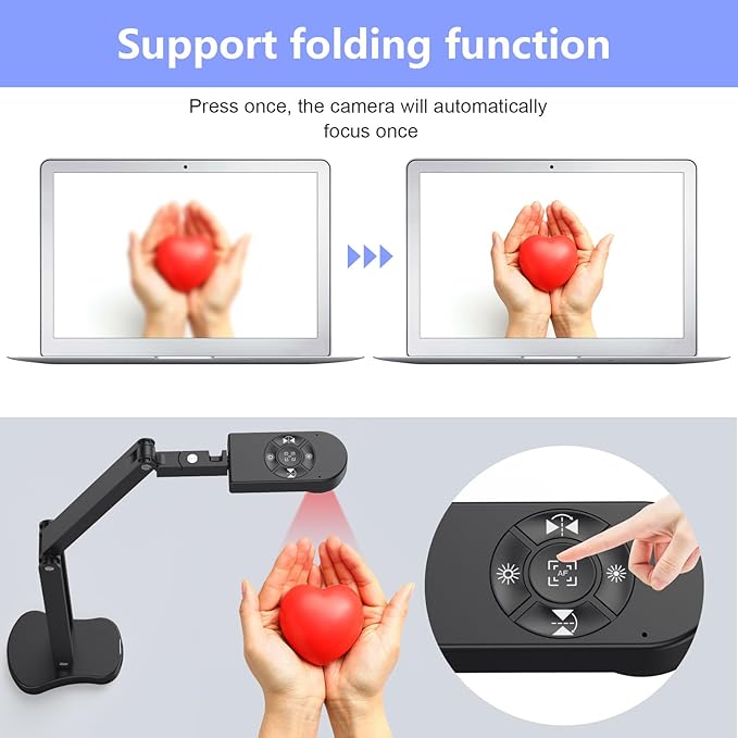 THUSTAR 8MP Document Camera & Webcam 4K with Dual Microphones, USB Visualiser A3-Size, 3-Level LED Lights, Image Invert Function, Fold, for Live Demo, Distance Education -Windows, macOS and Chrome OS