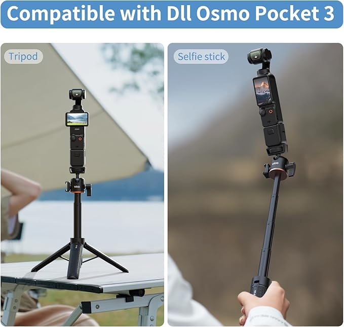 VRIG 21.6" Extension Pole Tripod, Mini Selfie Stick Tripod Stand Handle Grip for DJI Osmo Pocket 3,Insta 360 X5 Webcam Canon G7X Mark III Sony ZV-1 RX100 VII A6400 A6600 Cameras Vlogging
