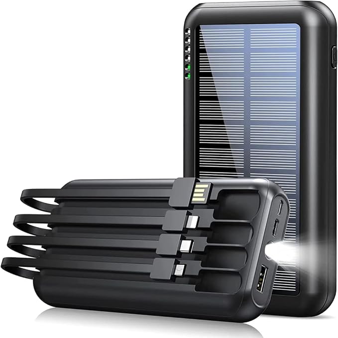 UYAYOHU Power-Bank-Solar-Portable-Charger - 40000mAh Power Bank Large Capacity Built in 3 Output and 1 Input Cables and Flashlight 5V3.1A Fast Charger Compatible with All Smart Phones and Devices