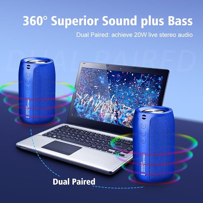 ZEALOT Bluetooth Speaker, Portable Speaker S32,Wireless for Outdoor,IPX5 Waterproof, Bluetooth 5.0, Dual Pairing, USB, TF Card, AUX for Home & Outdoor Travel Hiking Camping Beach (Blue)