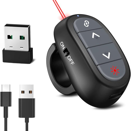 Presentation Clicker PowerPoint Wireless Presenter Remote: Laser Pointer Computer Clickers, Hyperlink Finger Ring Project Power Point PPT Clicker for Mac Laptop Office, Slideshow Google Slide Advancer