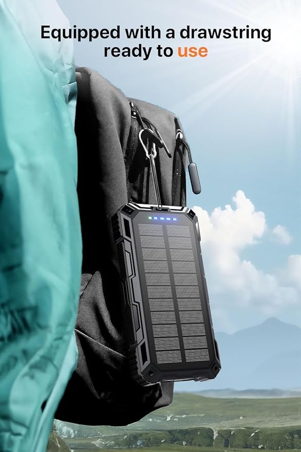 Power Bank 49800mAh Solar Portable Charger Wireless Charging USB-C 15W Fast Charging with 4 Built-in Cables LED Flashlight Battery Pack Compatible with iPhone, iPad, Galaxy, Perfect for Camping