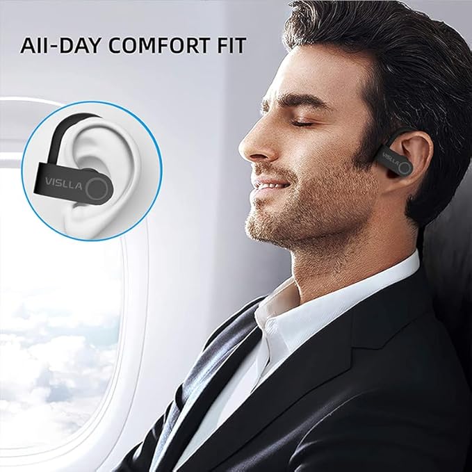 Vislla Wireless Earbuds, Bluetooth Headphones,11H Playback time on a Single Charge, in-Ear Earphones with Earhooks Built-in Microphone Waterproof Sport Earphones for Running Workout Gym Black