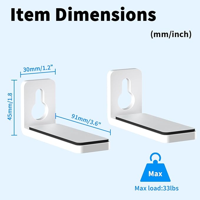 suptek Soundbar Wall Mount Shelf – Wall Mount Bracket for Sony, Samsung, Vizio, LG, Sonos Sound Bars – Under TV Mounting, Space-Saving Design, White (SBR001GDSW)