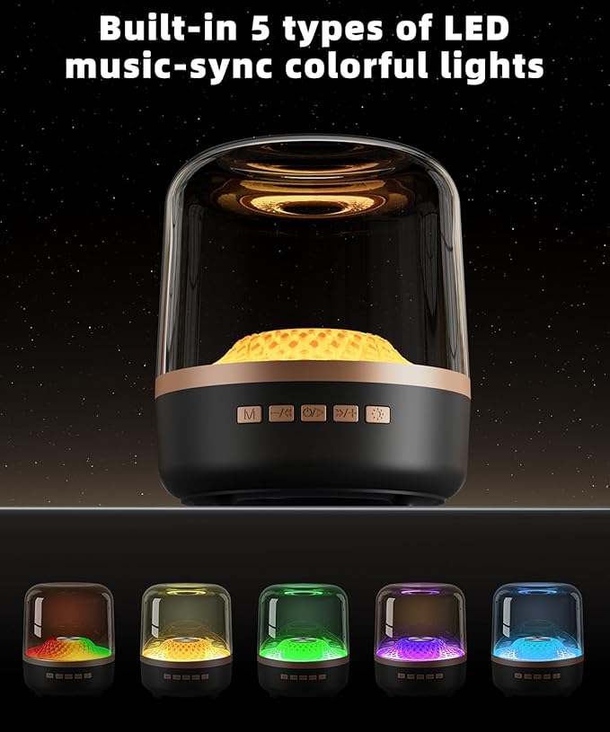 Bluetooth Speaker with HD Sound and Lights, Portable Wireless, Long-lasting battery life, TWS Pairing, for Home/Party/Outdoor/Travel/Beach, Stocking Stuffers, White Elephant Gifts for Adults (Black)