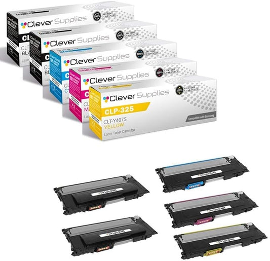 CS Replacement Toner Cartridge Compatible with Samsung CLP-325 CLT-K407S Black CLT-C407S Cyan CLT-M407S Magenta CLT-Y407S Yellow CLP Series CLP-320 CLP-320N CLP-321N Toner Cartridge 5 Color Set