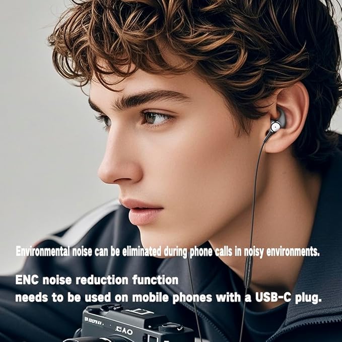ENC Mic in-Ear Wired Headphones,Microphone Noise-canceling Wired Earbuds with DAC Super Bass (can Used Ear Hooks Removed)