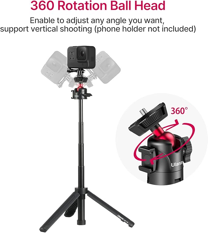 ULANZI MT-16 Extendable Mini Camera Tripod, 4 Levels Adjustment 360° Ball Head Cold Shoe Lightweight Portable Vlog Travel Selfie Stick Handle Grip Desktop Webcam Tripod for DSLR Action Camera