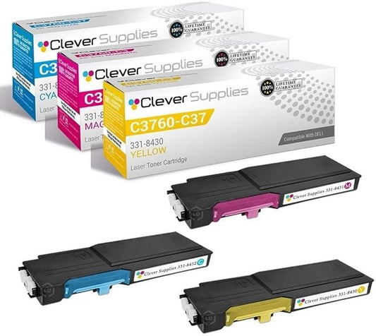 CS Replacement Toner Cartridge Compatible with Dell C3760 331-8432 Cyan 331-8430 Yellow 331-8431 Magenta C3765 C3765dnf C3760 C3760n C3765dnf C3760dn C3765 3 Color Set