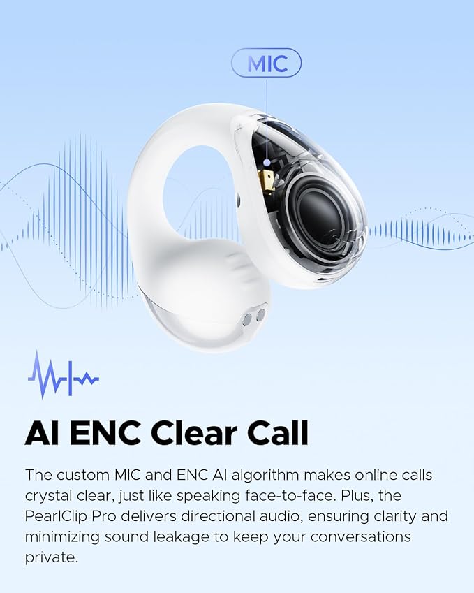 SoundPEATS PearlClip Pro Ear Ultra Open Ear Earbuds Wireless Headphones Bluetooth 5.4 Earphones Clip On Ear Buds with Mic, IPX5 Waterproof, 24 Hrs Play for Running Cycling Fitness