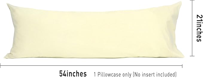 Sunflower Body Pillowcase 100% Cotton Long Pillow Cover/Case Envelope Closure 1 Pack, 21×54 inches Cream, Soft and Breathable