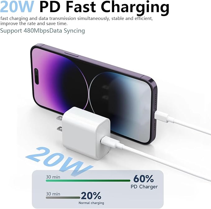 6FT iPad USB C Cable 20W Wall Charger for iPad 11th A16 10th, 12.9-inch iPad Pro 3rd/4th/5th/6th/M4, 11-inch iPad Pro First/2nd/3rd/4th/M4, iPad Air 4th/5th/M2/M3, iPad mini/mini Pro A17 Charging Cord