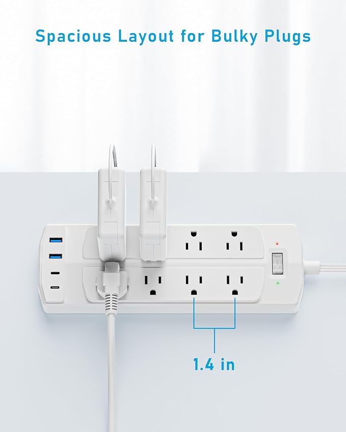 2 Prong Power Strip, Yozisital 2 Prong to 3 Prong Outlet Adapter, 5FT Flat Plug Extension Cord with 8 Outlets 4 USB Ports(2 USB C), Wall Mountable Surge Protector, Ideal for Non-Grounded Outlets