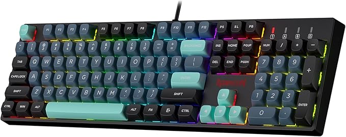 Redragon K582 SE Wired RGB Gaming Keyboard, 104 Keys Mechanical Keyboard w/Mixed Color Round PBT Keycaps, Dynamic 16.8M RGB Backlit & Linear Red Switch, Redefine Software Supported