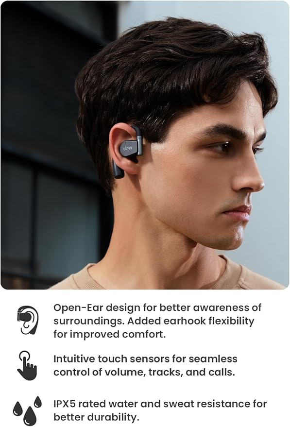 Cleer ARC II Open Ear Headphones, True Wireless Ear Buds with Dual Mic, Sweat Resistant, Multi-Point Connect, 35 Hrs Playtime, Secure Fit, Bluetooth 5.3 Earbuds with Ear Hooks, Preset EQs, Blue
