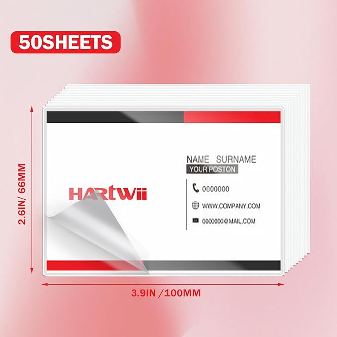 50 Pack Self Sealing Laminating Pouches for Small Business Card,Waterproof Self-Adhesive Laminating Pouches,2.6x3.9 Inches, 10 Mil Thickness, No Laminator Machine Needed