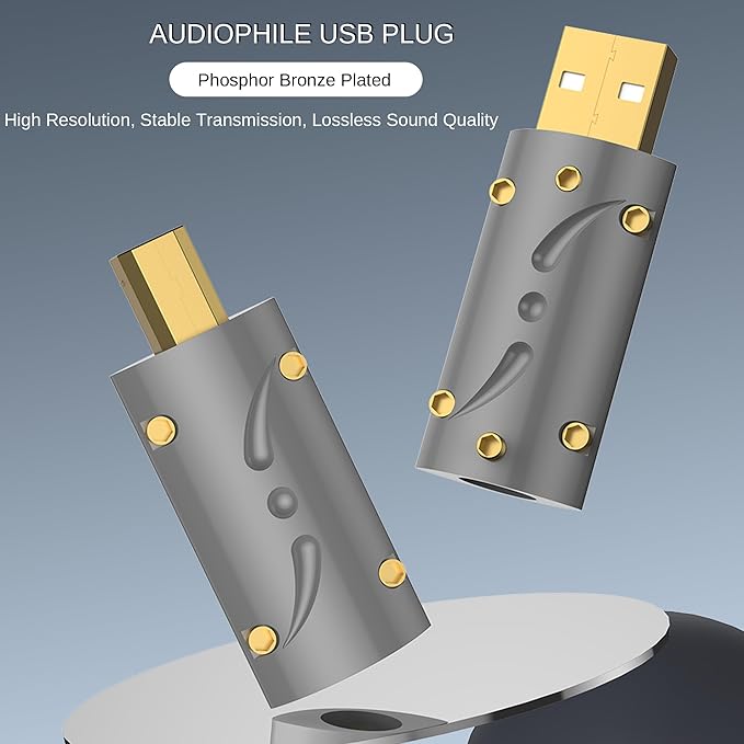 Viborg UB201 Connector Type B Male Plug, Hi-End 24K Gold Plated USB Plug Connector with Alloy Cover for DIY DAC Cable HiFi USB Printer Cable