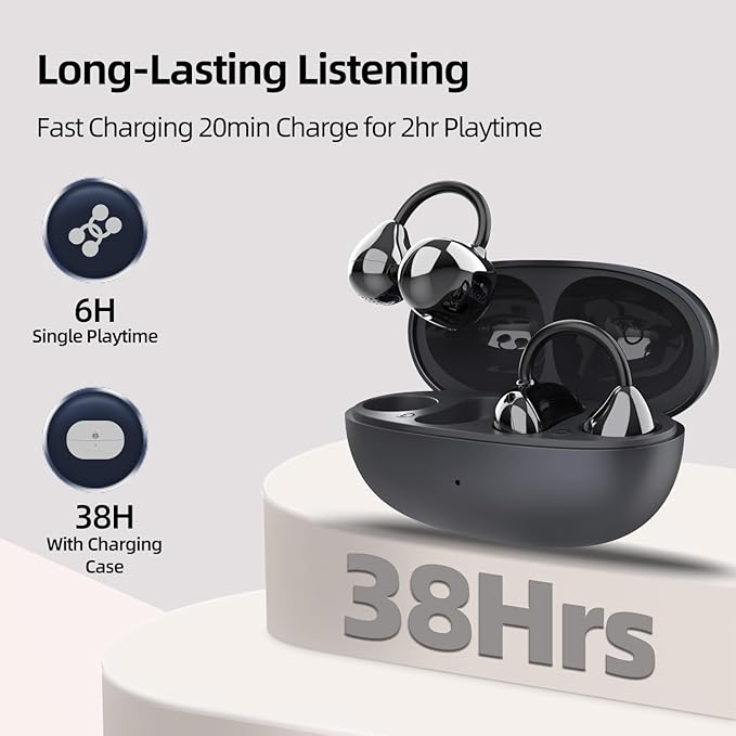 MUZEN Open Ear Headphones, Trickle 4g Lightweight Wireless Bluetooth 5.4 Clip On Earbuds with 38H Playtimes, Fit Comfort Sport Ear Clip Earbuds, Hi-Fi Earphones for Fintness Running Workout