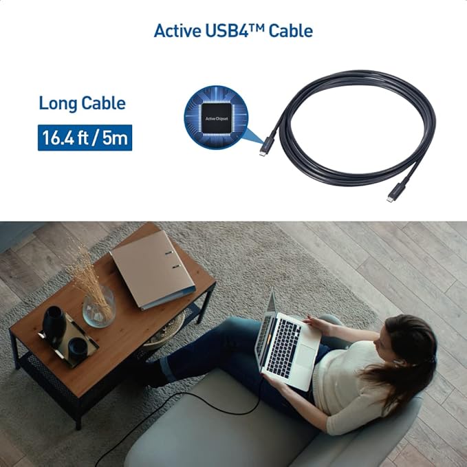 Cable Matters 20Gbps Active USB4 Cable 16.4 ft / 5m, Supports Up to [4K@60Hz Video, 60W Charging, 20Gbps Data Transfer] Compatible with Thunderbolt 4, USB C for VR Headset, MacBook, XPS, Surface Pro