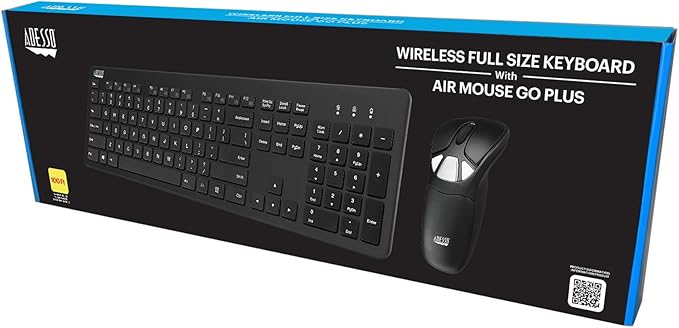 Adesso Wireless Air Mouse and Keyboard Combo, Rechargeable, Desktop Mouse and Presentation Remote with Customizable Buttons & Hand Gestures for TV, Projector, CCTV, Presentation WKB-5300CB