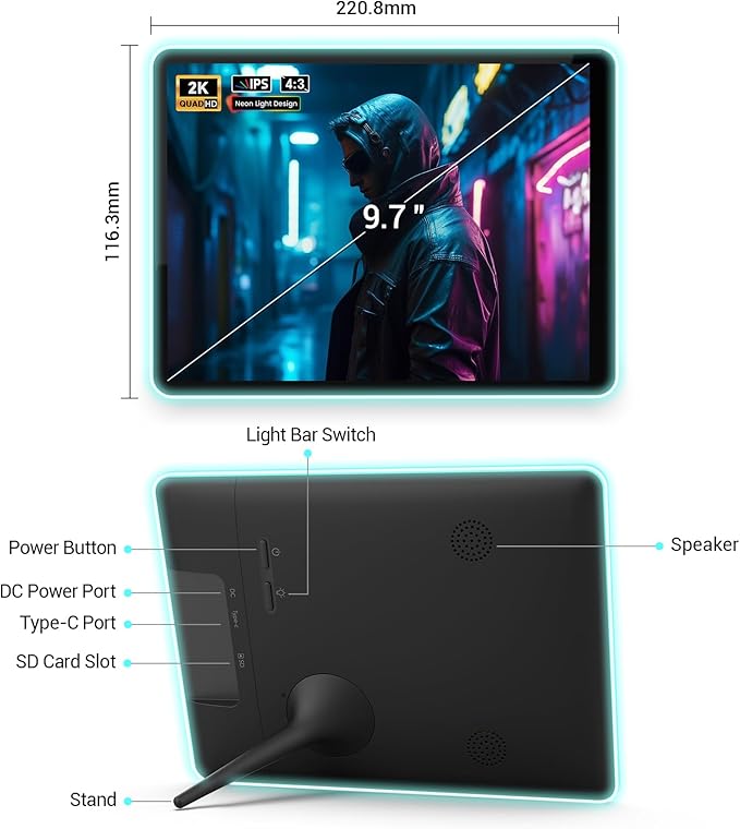 Apolosign 10" Neon Light Digital Frame, 2K Resolution, The Best Digital Picture Frame for Gifting | with 2.5D Glass IPS Touchscreen, WiFi, 32GB Storage, Warm Ambient & Auto Color Transformation LED