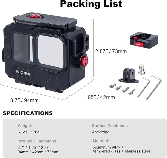 Aluminum Waterproof Case for GoPro HERO13 Black HERO12 HERO11 HERO10 HERO9 Action Camera 80M Deep Waterproof Horizontal and Vertical Shooting Switch (Quick Release-63075)