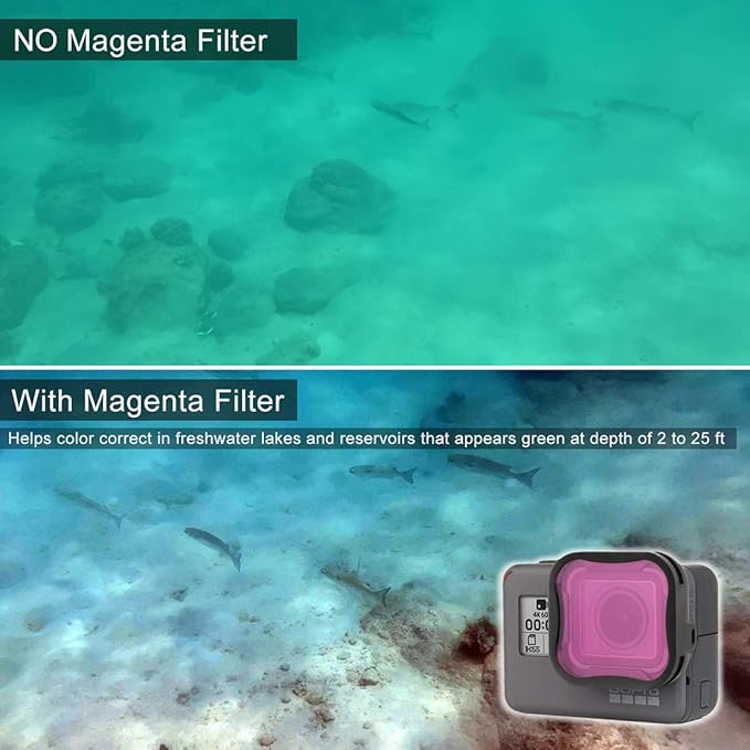3 Pack Camera Lens Filter Set for GoPro Hero 5/6/7 Black/Hero (2018) Cameras, ND8 Filter Dive Filters(Light Red and Magenta Filter) - Used on Camera Lens Directly