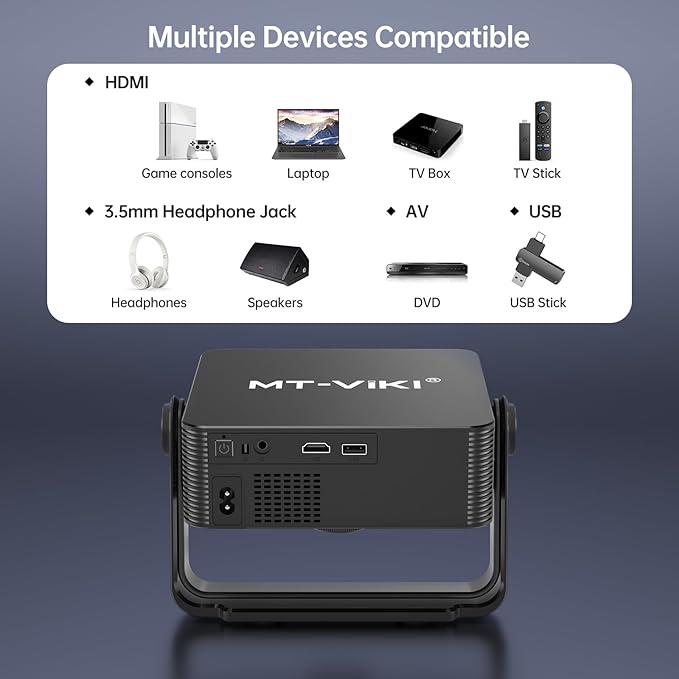 [Netflix Officially & Native 1080P] MT-VIKI Mini Projector with WiFi and Bluetooth, Native 1080P Portable Outdoor Movie Projector, Electric Focus, Auto Keystone