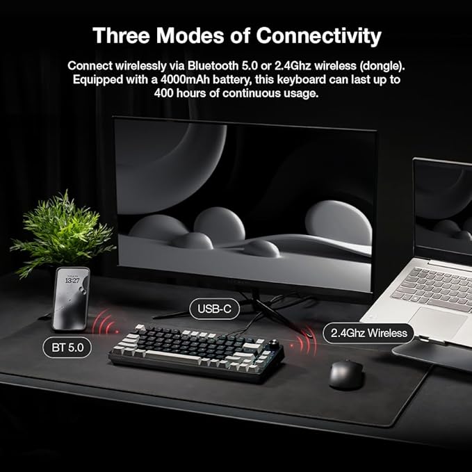 TECWARE Phantom S 75% Gasket-Mounted Mechanical Keyboard w/TFT Display and Knob, Red Switches (Black/Grey) Linear Switch (Red Switch (Linear))