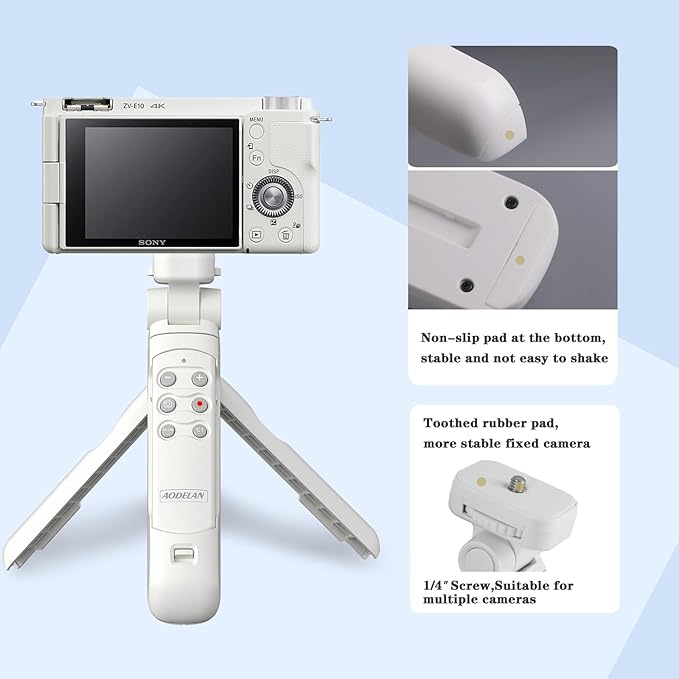 Wireless Camera Remote Control Shooting Grip and Tripod (White) with Remote Shutter Release - Replaces GP-VPT2BT for Sony ZV-1, A7 III, A6400, A7C, A7R IV, A9, FX-3, FX30, RX100 VII, RX0 II