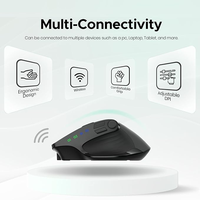 Wireless Mouse for Computer, Ergonomic Silent Mouse with 2.4GHz & Bluetooth, Multi Device Switch, OLED Display, Adjustable DPI, Rechargeable, 9 Buttons, for Windows/Mac, Black