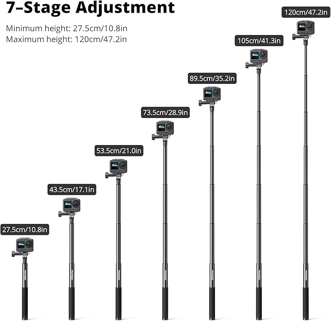 AKASO 120cm Extendable Selfie Stick and a Tripod Stand Action Camera Accessories for GoPro Hero 13/12/11/10/9/8/7/Max/DJI Osmo Action/AKASO 360 Camera/EK7000/Brave 4/Brave 7 LE/Brave 7/V50X