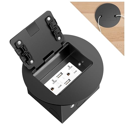 Vagueior Recessed Floor Electrical Outlet Kit, Circular Hidden 4.8A USB+20A Tamper-Resistant Receptacle Outlet ，Waterproof Electrical Outlet Covcer Box, UL Certified,Black(1 Pack)
