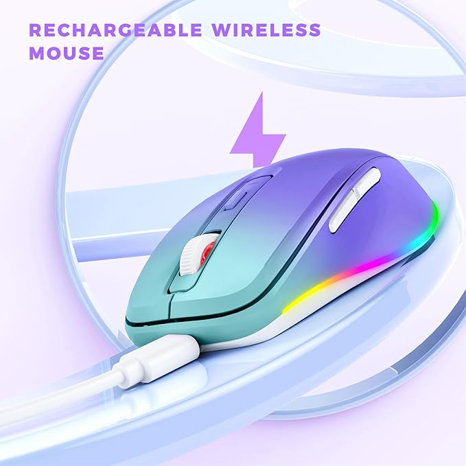 Wireless Mouse Jiggler - LED Wireless Mice with Build-in Mouse Jiggler Mover, Rechargeable Moving Mouse for Computer with Undetectable Random Movement Keeps Computer Awake - Gradient Purple