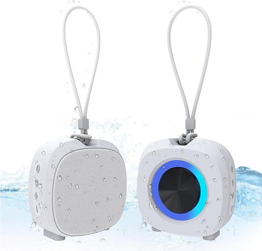 Speaker, Small Portable Bluetooth Wireless IPX5 Waterproof Shower Speaker,Loud Stereo Sound Deep Bass,Dual Pairing, RGB Lights,Long Playtime for Outdoor Party, Great Gift,1PC (White)