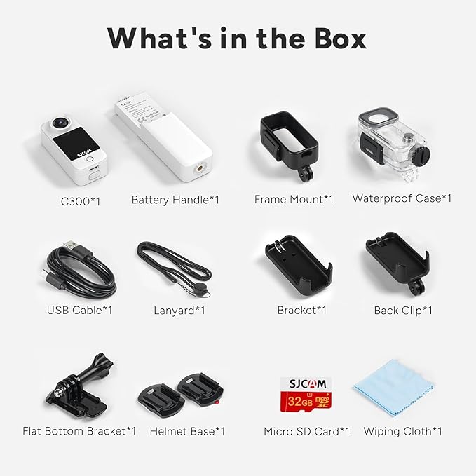 SJCAM C300 4K Pocket Action camera with Stabilization,32GB Card Handheld vlogging camera kit,7H use time,30m waterproof body camera, Magnetic Werable cam for Content Creators,influencers,photographers