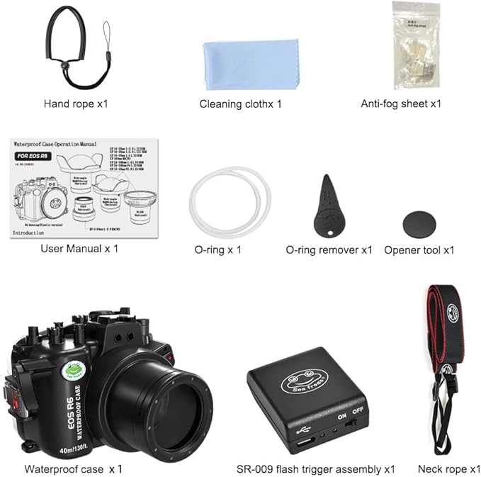 Sea frogs Underwater Camera Case Compatible with Canon EOS R6 60MM IPX8 40m/130ft Maximum Diving Depth Waterproof Camera Housing for Diving, Surfing, Rowing, Skiing