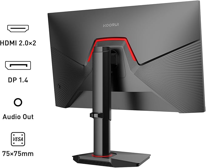 KOORUI 27 Inch QHD Gaming Monitor, 200Hz Monitor, 1ms, Fast IPS, HDR400, 95% DCI-P3 Color Gamut, Height/Pivot/Tilt Adjustability, Adaptive Sync Technology, HDMI & DP Ports, 2K Display, Black G2722P