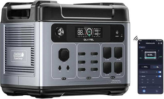 OUKITEL P2001 Plus 2400W/2048Wh Power Station, Solar Generator with 4 AC Outlets (5000W Peak), 1.5H Full Charging, APP Control Battery Backup for Home, Camping & RVs(Optional Solar Panel)