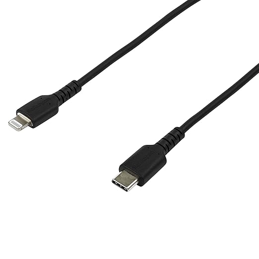 StarTech.com 6 Foot (2m) Durable Black USB-C to Lightning Cable - Heavy Duty Rugged Aramid Fiber USB Type C to Lightning Charger/Sync Power Cord - Apple MFi Certified iPad/iPhone 12 (RUSBCLTMM2MB)